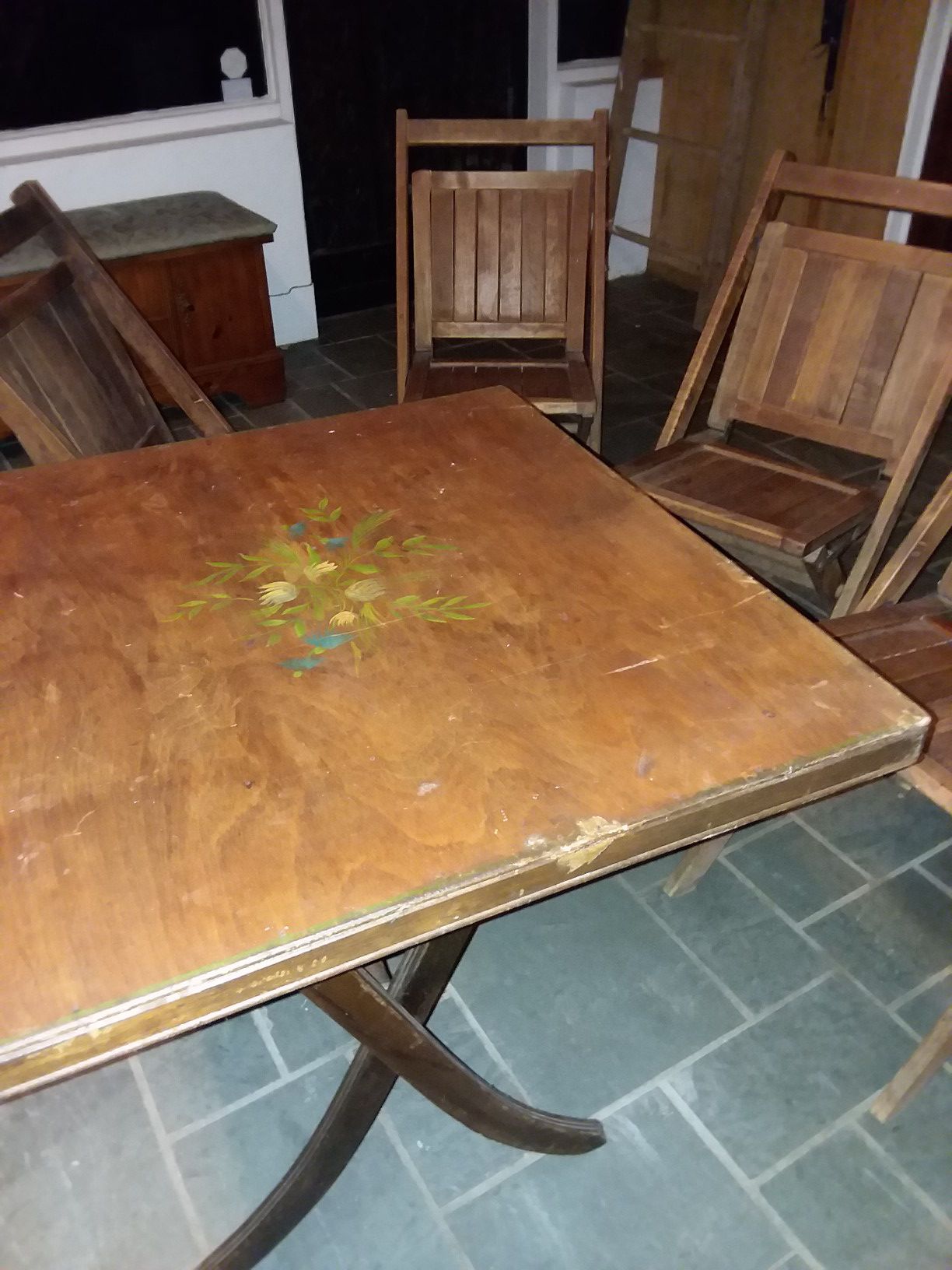 Vintage Folding Table with 4 Chairs