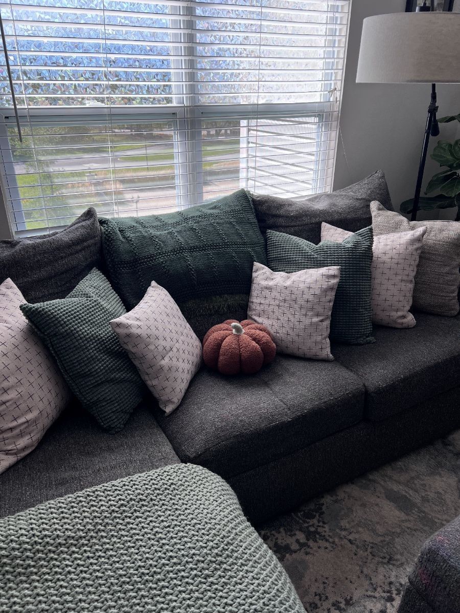 Sectional Grey/Black Couch With Matching Storage Ottoman 