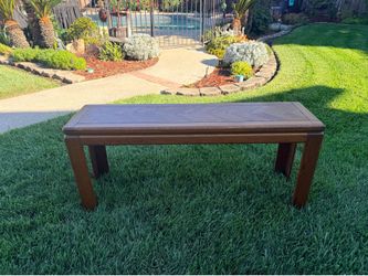 Mid-Century Modern Style Wood Table with Herringbone Inlay