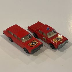 Vintage 1972 Matchbox Superfast Mercury Commuter & 1974 Fire Chief  Cars Loose