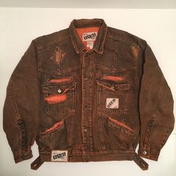 Used Distressed Orange Denim Jacket ( Sold Individually) 