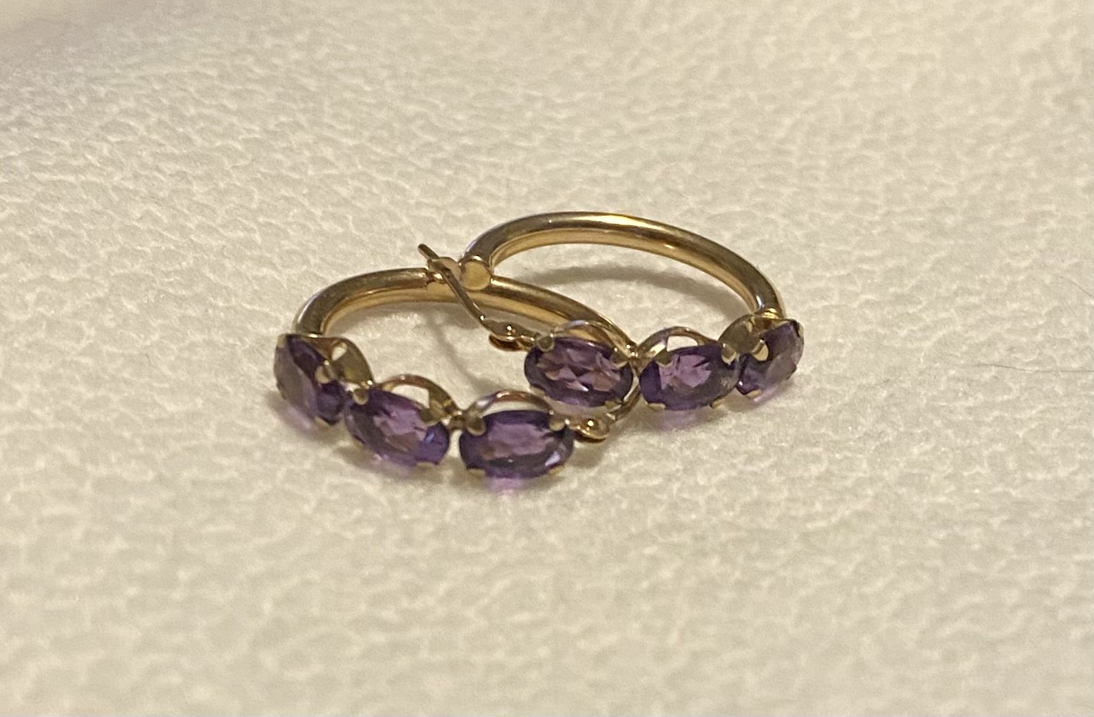 10k Genuine Amethyst Hoop Earrings 