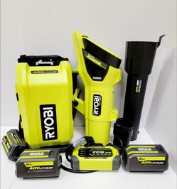 RYOBI Powerful cordless blower kit with a 730 CFM rating and 190 MPH clearing power. This lime green and black RYOBI 40V HP brushless tool has a Whisp