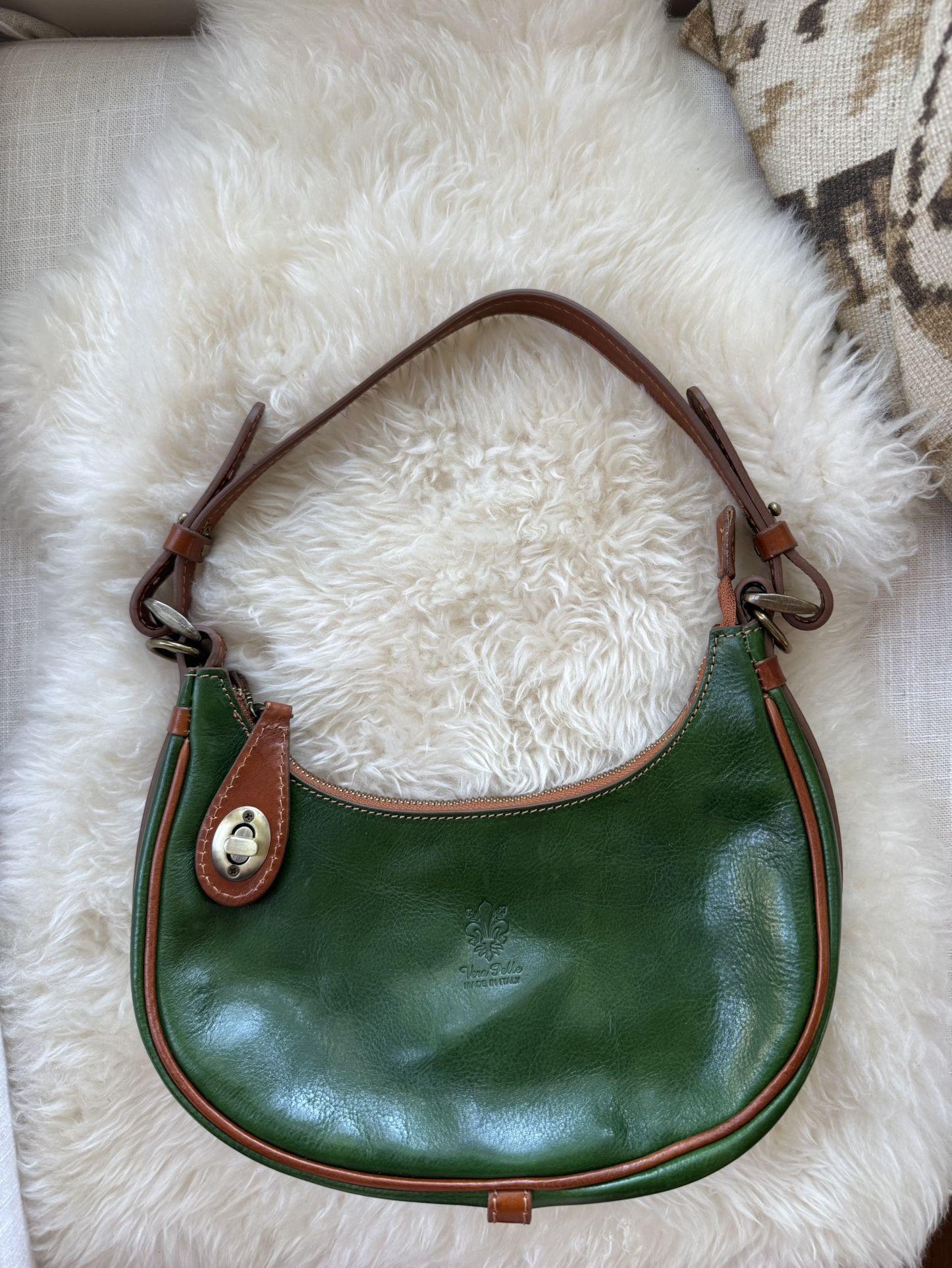 Vintage Leather Handbag In Green