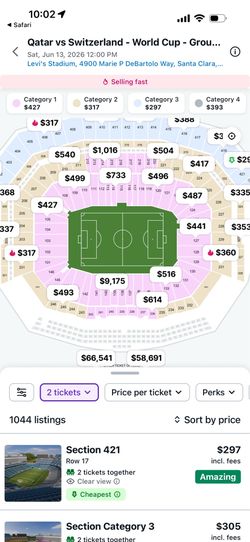 FIFA World Cup Qatar v Switzerland 6/13 Levi’s stadium - 2 tickets
