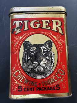 Large Vintage Bright Tiger 5 Cent Chewing Tobacco Tin 