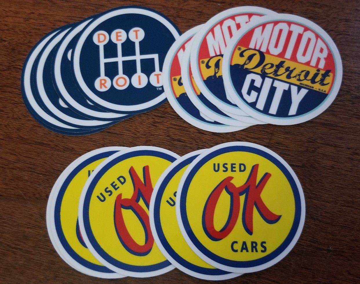3 inch Stickers: OK used cars, Detroit Motor City, Detroit