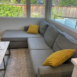 Sectional Chaise Sofa Couch Blue Gray L Shaped Left Hand Facing
