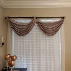 Window Valance, Two Light Beige Panels Cover Window Approximately 51 Inches Wide 
