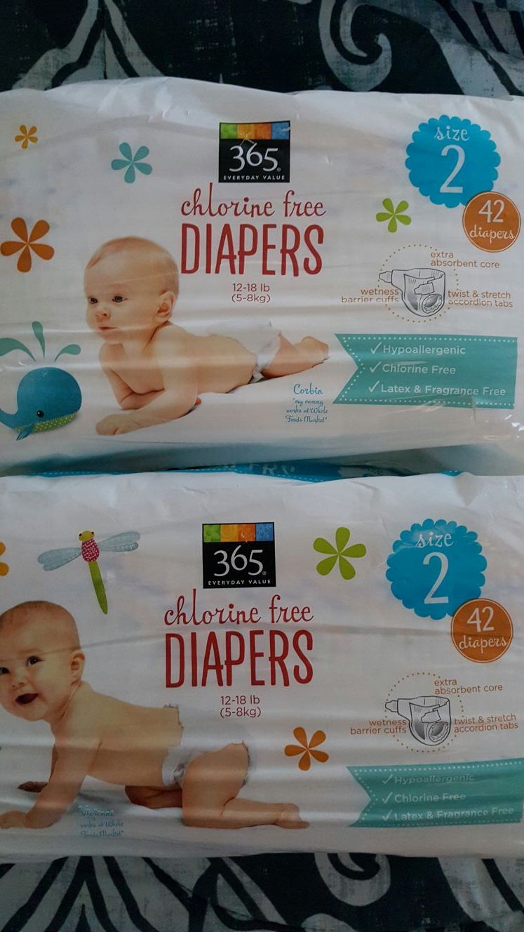 New Whole Foods Market 365 Everyday Size 2 Chlorine Free Diapers 42 Count Each