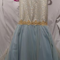 Girls Cream & Blue Dress