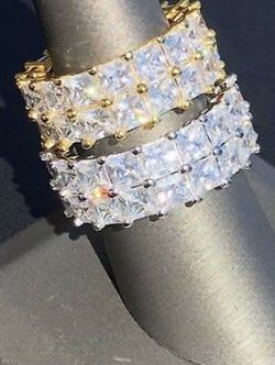 Men's Fully Iced Out 14K Gold Finish /white Gold Rhodium finish Princess Cut Lab Diamond Ring