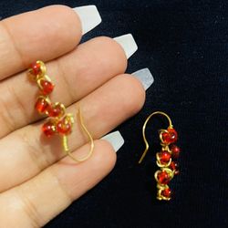 Earnings Gold And Red Beads