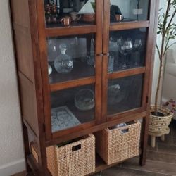 Walnut Display Wine Cabinet Bookcase Shelf Hutch