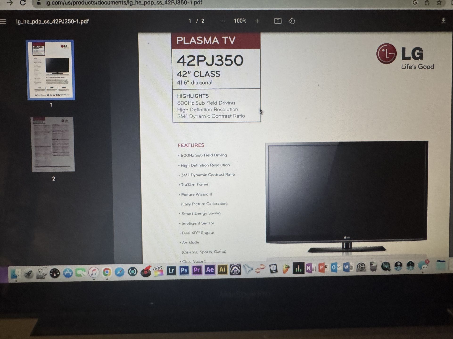 LG Plasma Tv 42” 42pj350