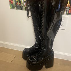 Demonia wide calf patent boots (size 12)