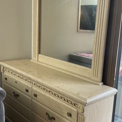Elegant Wood Dresser with Mirror + Nightstand