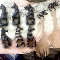 African Hand Carved Napkin rings & Salad Tosses