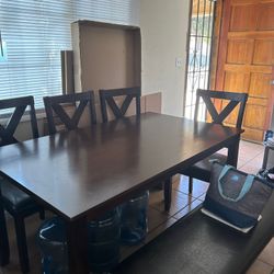 Modern 6-Piece Dining Table Set (Includes Bench + 4 Chairs)