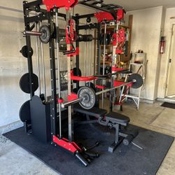 Smith Machine 200 | Adjustable Bench | 245lb Cast Iron Olympic Weights | 7ft Olympic Bar | Fitness | Gym Equipment | FREE DELIVERY/INSTALLATION 🚚 🛠️