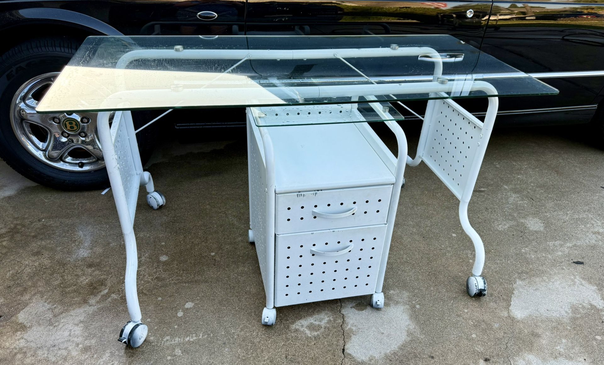 Glass And Metal Desk With File Cabinet