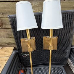 Set of 2 Modern Wall Sconces – Brushed Gold Finish
