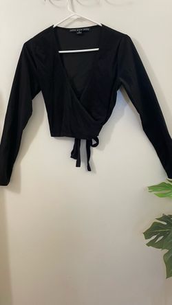 HYFVE Black Suede-Feel Wrap Crop Top - Size S
