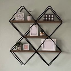 Modern Geometric Wall Shelf – Metal & Wood