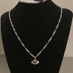 Silver Necklace With  🧿LUCKY🧿BLUE 🧿 EYES🧿Pendant 