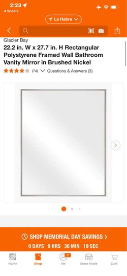 Glacier Bay 22.2 in. W x 27.7 in. H Rectangular Polystyrene Framed Wall Bathroom Vanity Mirror in Brushed Nickel