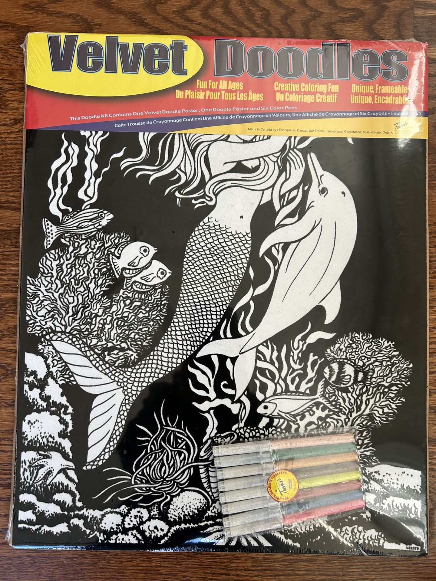 Velvet Doodles 16 X 20 Mermaids Two Posters 6 Colored Pens, Vtg Sealed