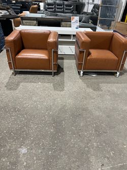 2PCS OF SET,Emma and Oliver Contemporary Cognac LeatherSoft Chair with Double Bar Encasing Frame $499 🔥🔥🔥Second Location : Sweet Home Prime Furnit