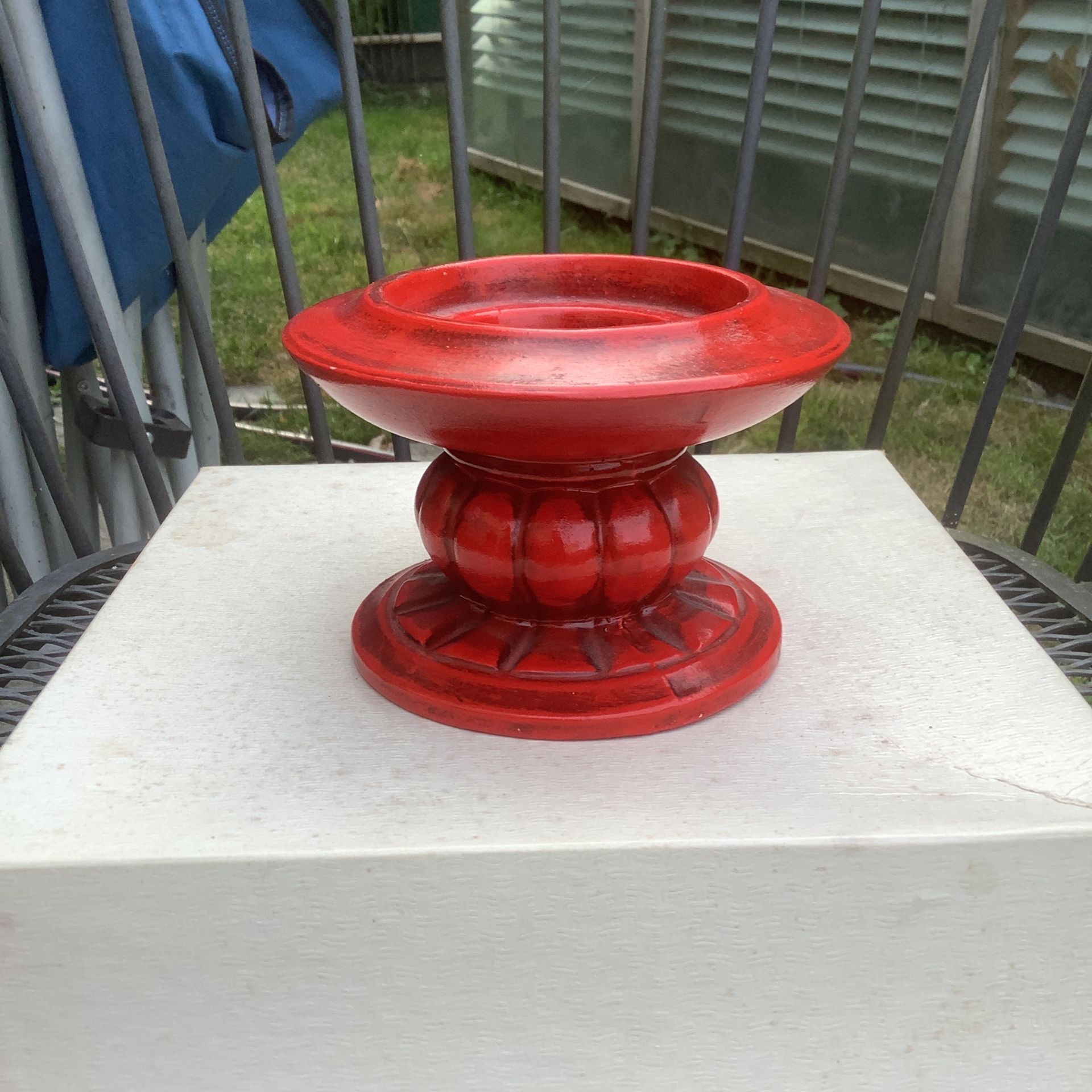 Vintage Red Ceramic Pillar Pedestal Candle Holder - Japan