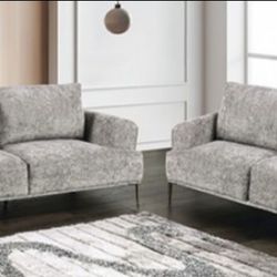 Brand New Grey Chenille Modern Style Sofa & Loveseat