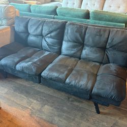 Convertible Futon Sofa – Tufted Black Microfiber, Easily Folds Flat to Bed  “WE DELIVER”