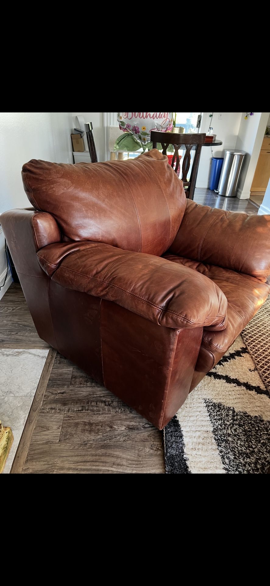 Real Leather Love Seat + Ottoman. Price Firm