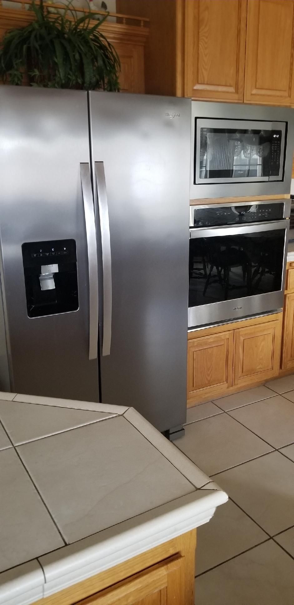 Great Condition Stainless Whirlpool Oven, Refrigerator And Microwave