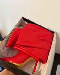 Red leather boots