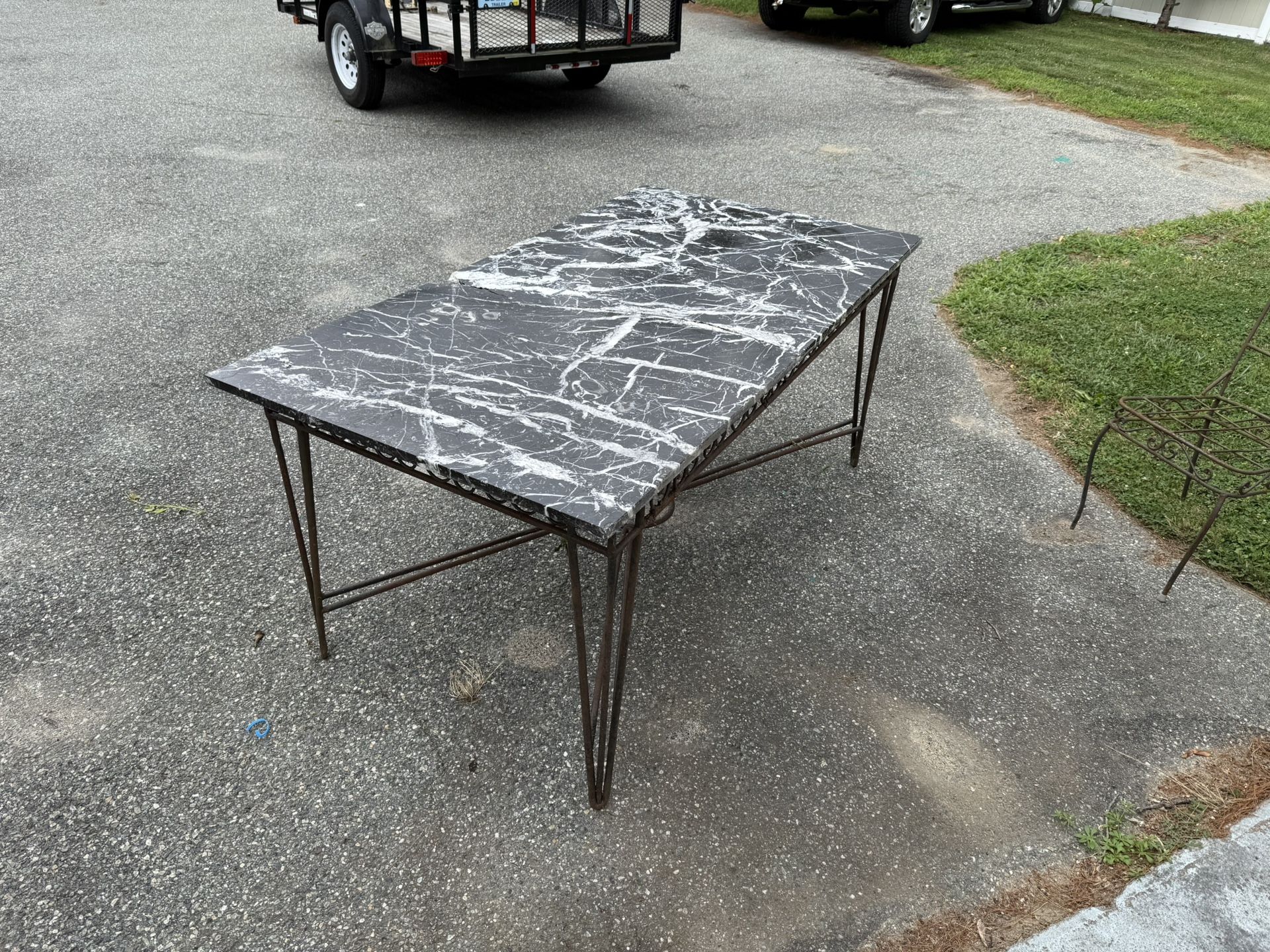Black Marble Table, Wrought Iron