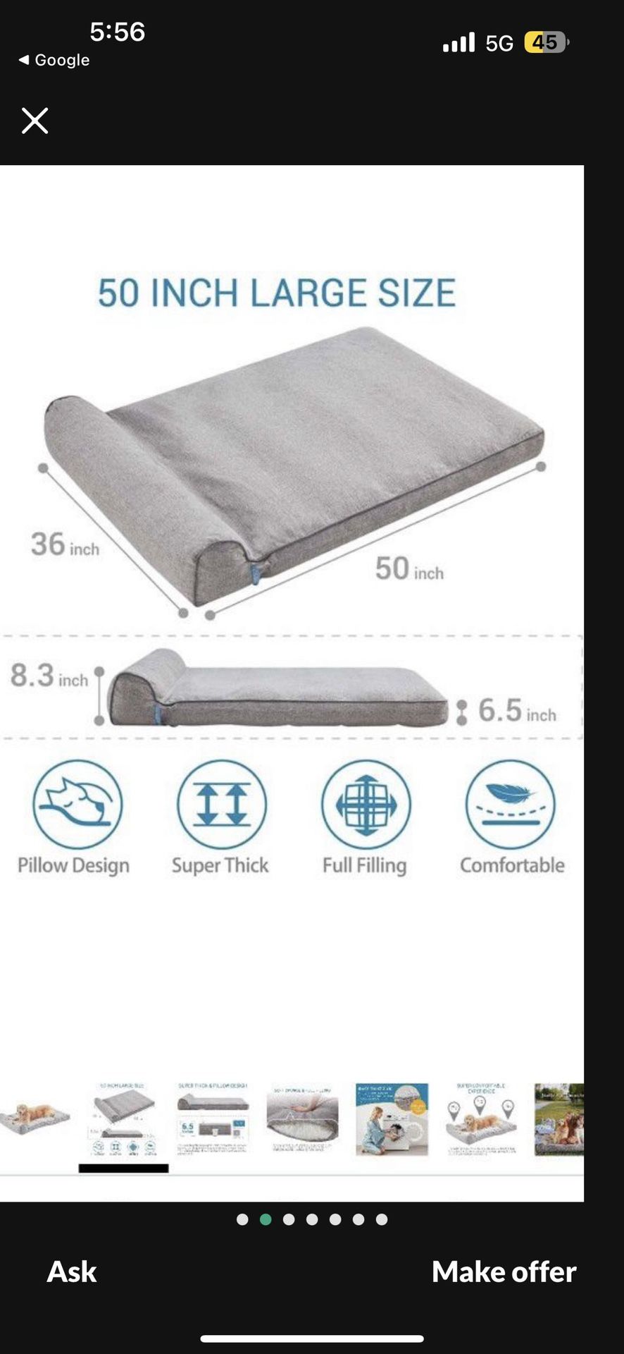 BDEUS Orthopedic Dog Beds for Large Dogs 50"× 36" x 6.5", with Pillow, Washable Cover and Non-Slip Bottom.