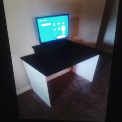 New Desk Custom Wide With Monitor Stand & 24" Smart TV/Monitor All Black