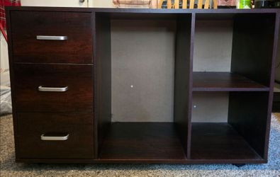 Dark Brown Storage Cabinet with Drawers and Shelves