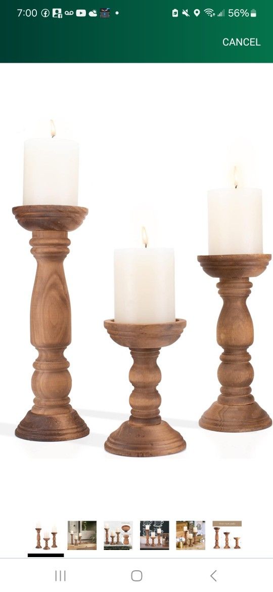 Farmhouse Wooden Candle Holders for Pillar Candles Set of 3, Rustic Wood Candle Holder Table Centerpiece Decor, 12'' 9'' 6'' Vintage Tall Candle Stand