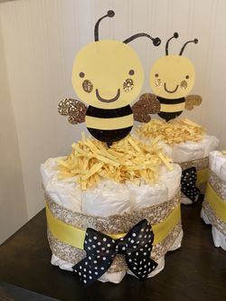 3 X Bee theme diaper cake table centerpiece