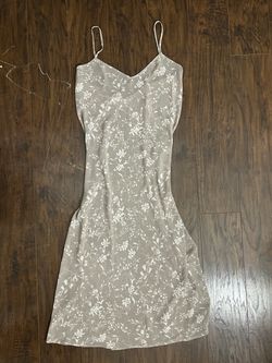 Calvin Klein Floral Full Slip Gray/White Women’s L Adjustable Straps Dress