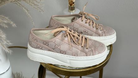 Gucci Tennis 1977 Pink GG Canvas Sneakers – Like New, Size 37