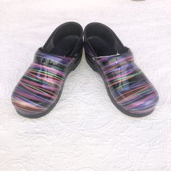 Dansko Women's Glossy Multi-Colored Neon Striped Leather Professional Clog