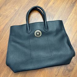 Versace Black Pebbled Leather Tote – Medusa Logo – Authentic