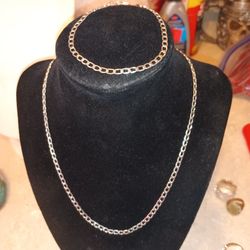 925 Fagaro Chain Link Matching Necklace And Bracelet 