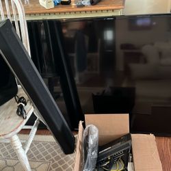 Samsung 62” Tv; Sonos Sound Bar, Woofer, Roku, Netgear